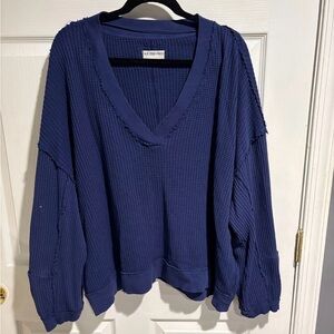 We the Free Blue V-Neck Knit Sweater